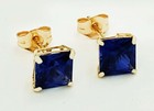 Genuine 1.84 Cts Blue Sapphire Stud Earrings 14k Gold - Free Appraisal - Nwt