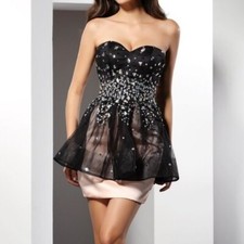 TERANI Couture Black Short sz6 Prom Pageant Dress Formal Cocktail Gown P3061