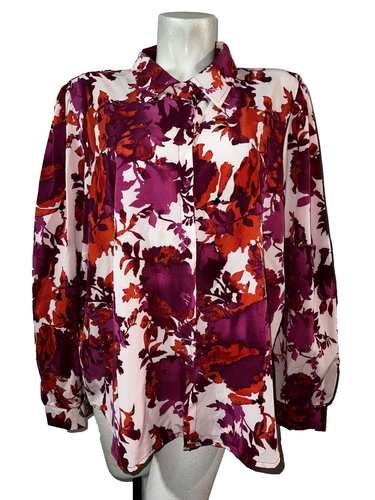 New FASHION NOVA Top Women's Sz 3X Pink Combo Magical Feel Printed Button Shirt