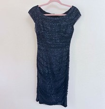 Lauren Ralph Lauren Women Navy Sequined Bodycon Ruched Cocktail Dress Size 2