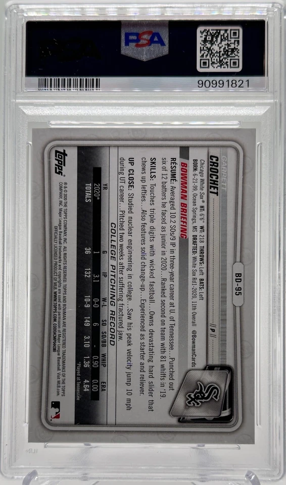 PSA 10 Garrett Crochet 2020 Bowman Draft 1st Edition Orange Foil /25 POP 1! - Image 2 of 2