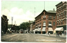 Store Fronts And Horse Carriages In Main Street Willimantic Connecticut Postcard