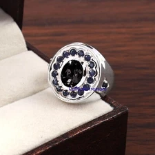 Natural Smoky Quartz  & Sapphire Gemstones With 925 sterling Silver Ring #449