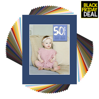 Pack of 50 Acid-Free Mixed Colors Pre-Cut 11x14 Picture Mat for 8x10 Photo
