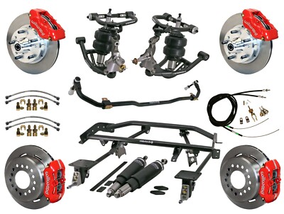 RIDETECH AIR RIDE,4-LINK SYSTEM & WILWOOD DISC BRAKES,RED,11'',67-69 CAMARO