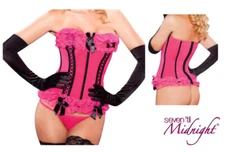 Seven Til Midnight Pink Bustier Corset Large STM9383 License to Thrill Ruffles
