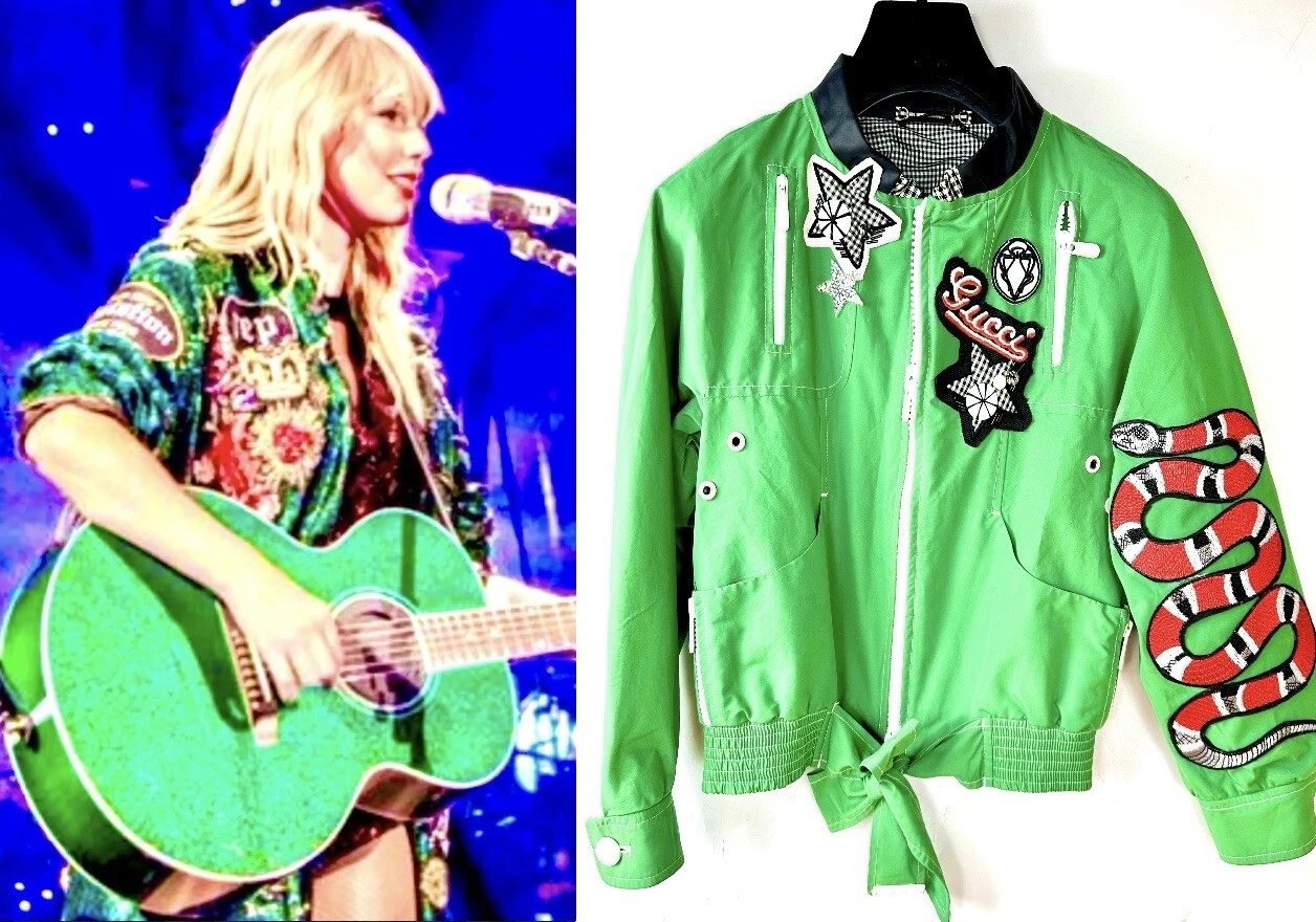 Gucci Vintage 2007 Verde Taylor Snake Patch Bomber Giacca 38 40 4 6 Cappotto Vintage S M