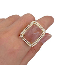 1 Pc Natural Sunstone Rectangle Cz Pave Ring Gold Plated Adjustable Ring Fashion