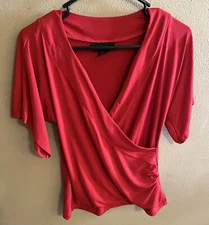 Attention - Women's Red V-Neckline Short Sleeve Blouse Top - Size XS