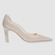 496 Stuart Weitzman Women's Beige Glitter Scallop Pump Heel Shoes Size 6