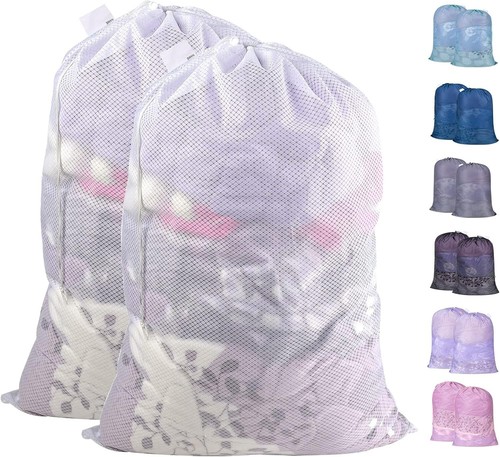 Heavy Duty Large Mesh Laundry Bags with ID Tag and Locking Drawstring Closure