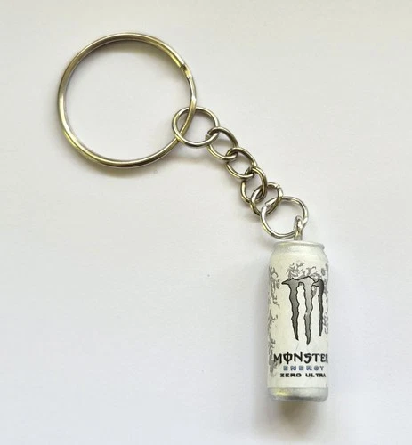 MONSTER ENERGY CAN Metal KEYCHAIN Keyring ULTRA WHITE Novelty 3D 1" Resin Cute