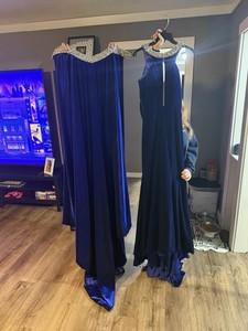 ritzee Blue Sleeveless Floor-Length Bridesmaid Dress Beaded Neckline Sz 0