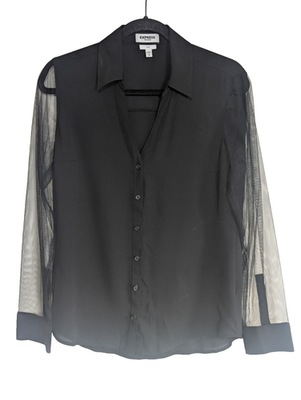 #ad Express Women Sheer Sleeve Button Blouse Size M Slim fit Career Classic Minimal $19.99