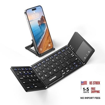 Foldable Bluetooth Keyboard with Touchpad - Portable Wireless 1-Device Black