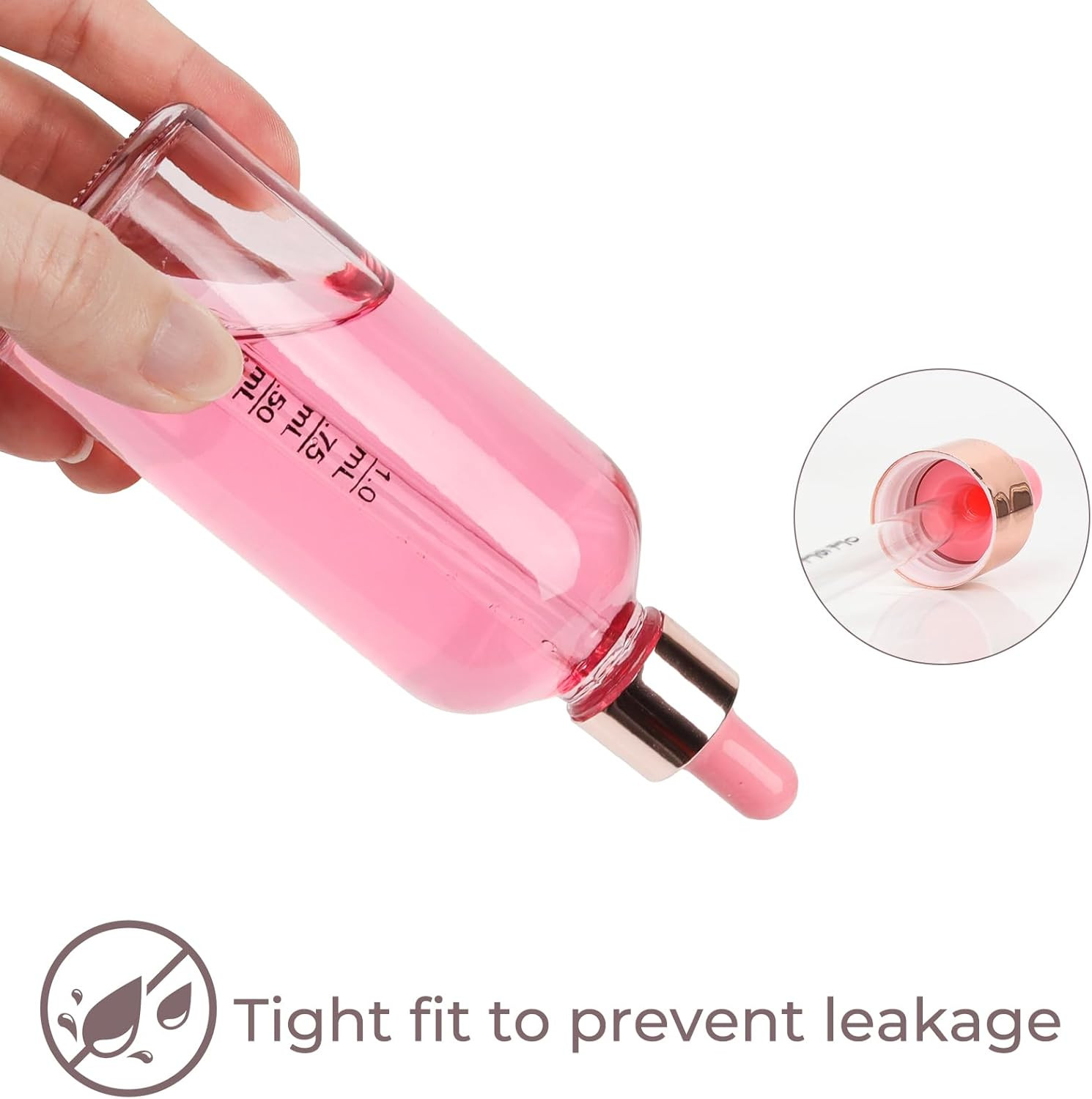 6 Pack Pink Glass Boston Bottles with Glass Scale Eye Droppers, Cosmetic Dropper