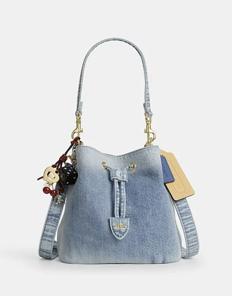Zip Denim Exterior Bucket & Drawstring Bag Handbags & Bags for
