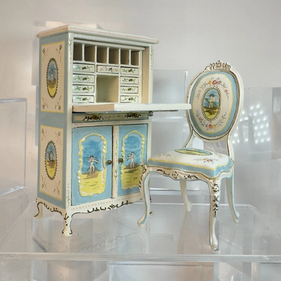 2 peças casa de bonecas miniatura mesa pintada à mão + cadeira Bespaq escala 1:12 YN12 - Imagem 3 de 4