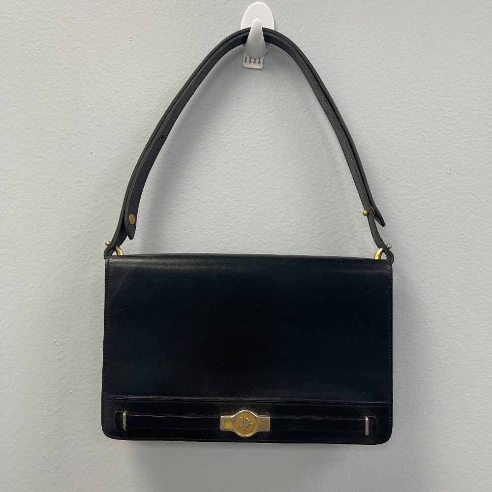 Borsa a tracolla Christian Dior vintage in pelle nera con tracolla regolabile - usata