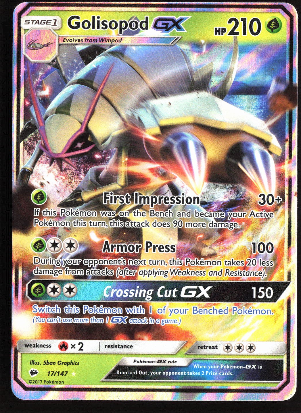 Pokemon TCG - Golisopod GX 17/147 SM - Burning Shadows Holo Ultra Rare NM
