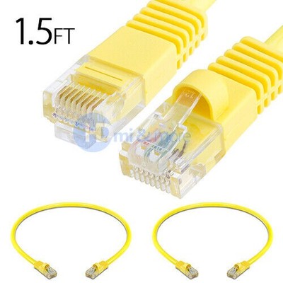 2x 1.5FT CAT5e Cable Ethernet Lan Network CAT5 RJ45 Patch Cord Internet Yellow