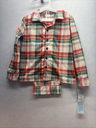 Kids Cat & Jack Unisex 2pc Pajama Set Cream Plaid XS (4/5) NWT - Picture 5 of 7