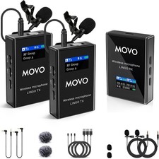 Movo Lingo-Duo 48-Channel UHF Wireless Lavalier Microphone Mic System 6523A1G