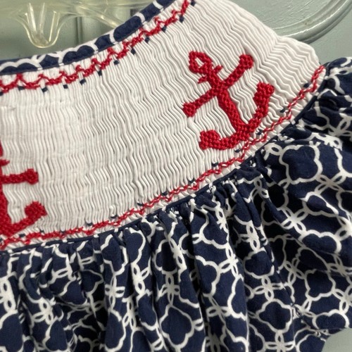 Royal Child Size 5 Smocked Dress Girls Nautical Anchors Red White Blue - Picture 6 of 6