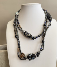 Boho Layered Multi-Strand Necklace Continuous Blown Art Glass Stone Beads