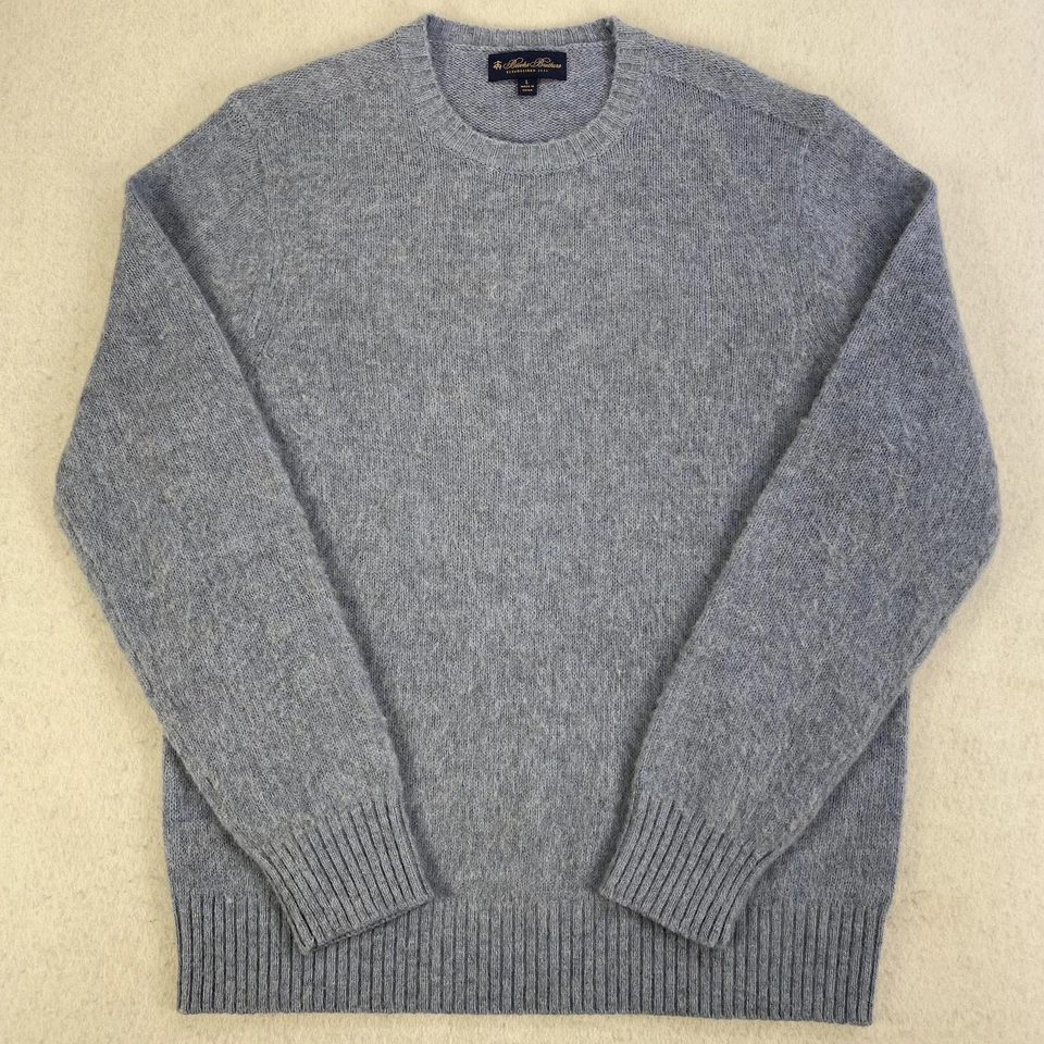 Brooks Brothers Sweater Mens Large Blue Gray 100% Wool Crewneck Knit Pullover - Image 3 of 4