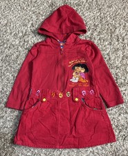 RARE VTG 2006 Dora The Explorer Hooded Zip Dress Corduroy Girls 3T Numbers Y2K