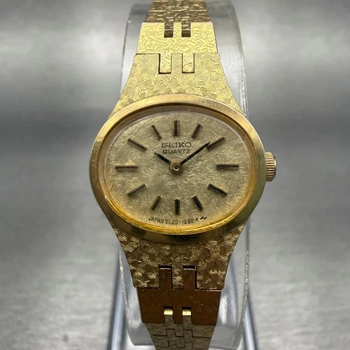 Seiko Watch Women 18mm Gold Dial Gold Tone Oval 2C20-5759 Vintage New Battery