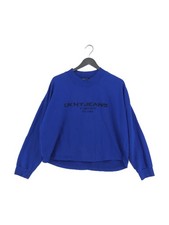 DKNY Women's Hoodie M Blue Graphic Cotton with Polyester Pullover