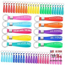 60 Pcs Inspirational Quote Keychains Gift Silicone Rubber Key Rings