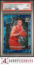 2017 DONRUSS OPTIC FAST BREAK PURPLE PRIZM #159 LAURI MARKKANEN RC #/155 PSA 9