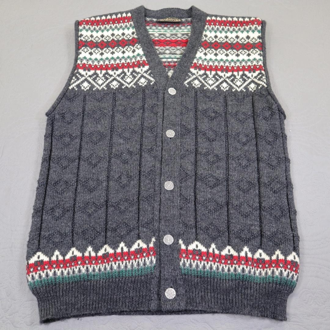 Nordstrikk Sweater Vest Mens Large Gray Virgin Wool Nordic Fair Isle Norway Knit