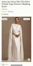 Jenny by Jenny Yoo Cilla Satin V-Neck Cape Column Wedding Gown Size 14