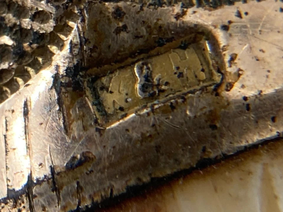 Antiguo mango de paraguas de caña de hueso de ciervo K&H chapado en oro varilla de bambú Foto 3 de 4