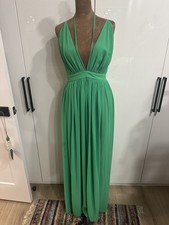 Green Maxi Dress Medium V Neck Spaghetti Straps Thigh Split Backless Large 