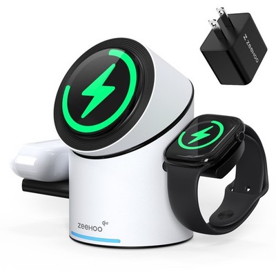 ZEEHOO 3 in 1 Charging Station for Apple Devices, Mag-Safe Charger Stand, White