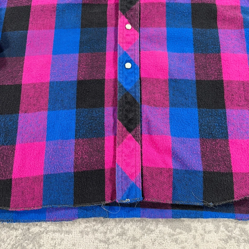 Camisa De Colección Wrangler Western Para Hombres Grande 3X Rosa Púrpura Cuadros Perla Franela a Presión Años 90 Foto 3 de 4