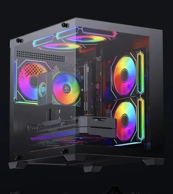 PC Gehäuse & RGB Lüfter Mid-Tower mit Glasgehäuse Desktop-Computer Gaming Case