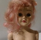 Vintage 1950s hard plastic nude female doll pink hair arms move eyes open/close — photo 7