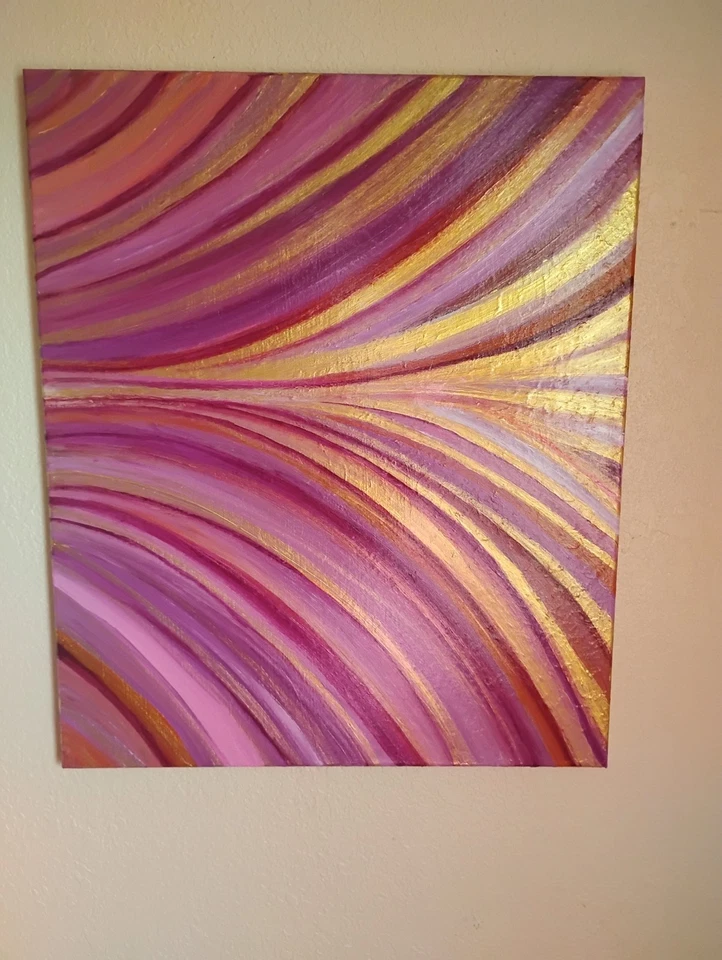 "KenRah" 20x24 acrílico original sobre tela | Ouro, magenta e rosa abstrato - Imagem 3 de 4