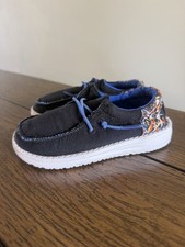 Hey Dude Wally Blend Linen Toddler Slip On Sneaker Black Blue Size K9 Boys Girls