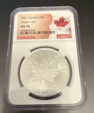 2021 Canada 1oz Silver Maple Leaf NGC MS70 - Flag Label w/Red Case