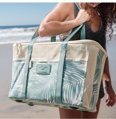 ALOHA Collection CleverMade Collapsible Beach Tote Bag Green  NWT
