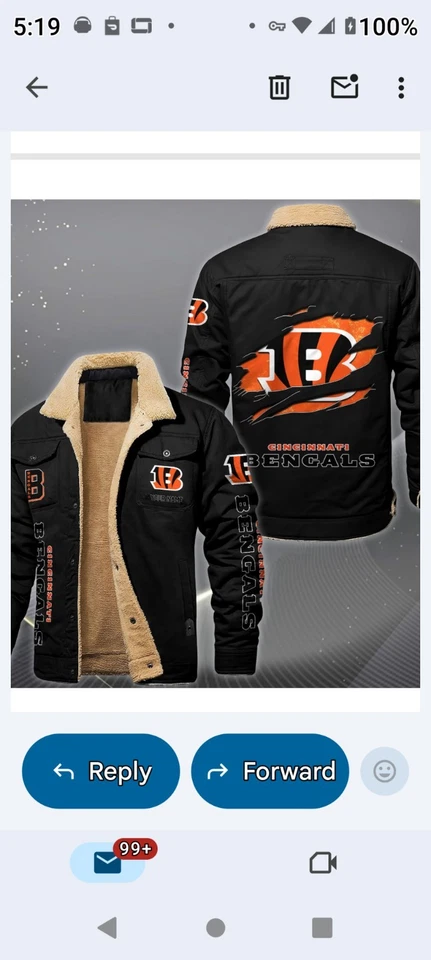 Extra Large Cincinnati Bengals NFL Fleece Coat - Image 3 of 4