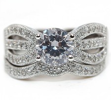 2 Rings in One 2CT Treated White Sapphire 925 Sterling Silver Ring Sz 8 MB5-4