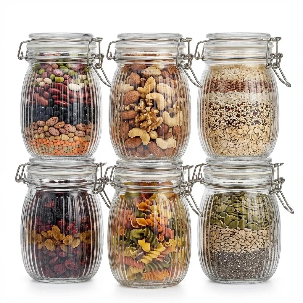 Snaiio Glass Jars with Airtight Lids, 26oz Glass Storage Jars Set of 6, Thick...